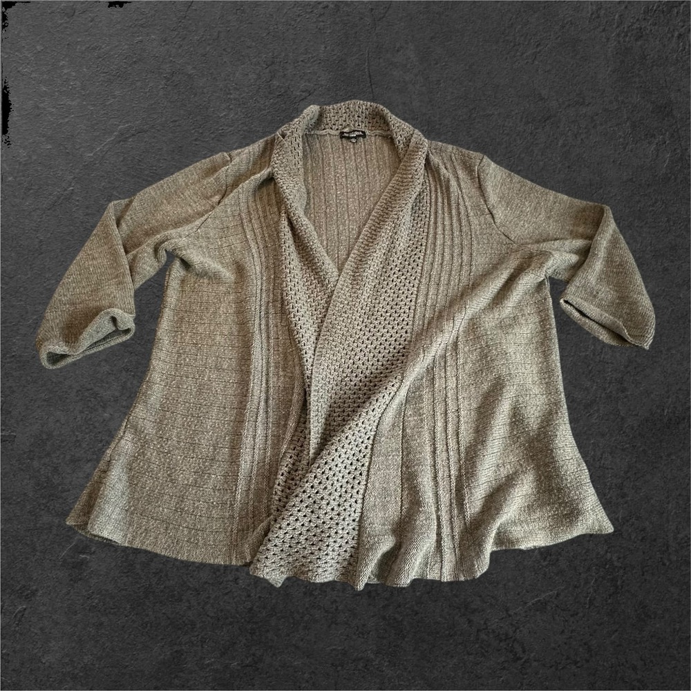 Notations Cardigan Women 2X Gray Open Front Mixed Knit Shawl Collar‎